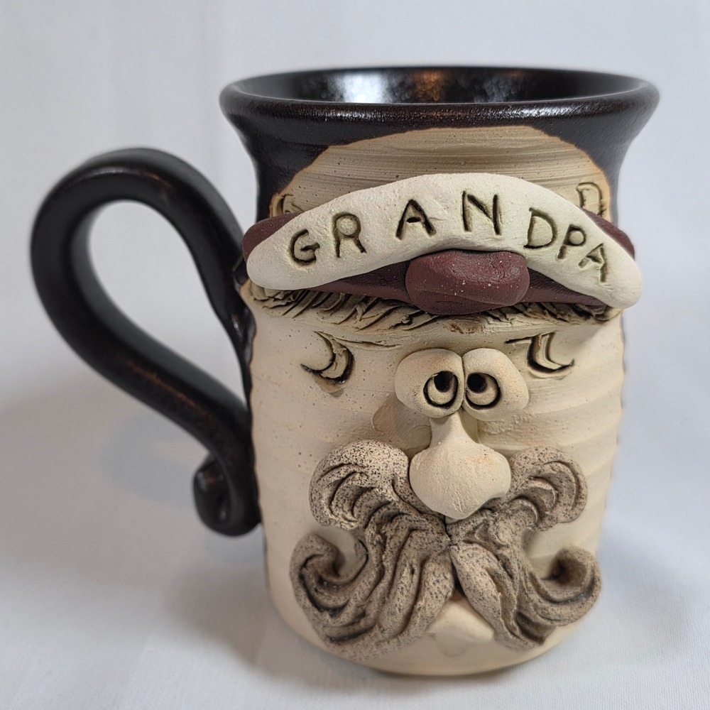 Bradford Studio Pottery Grandpa Face Mug Whimsical Folk Art 3D Handcrafted Brown